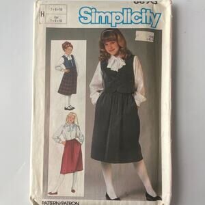Vintage Top Skirt Vest Pattern Girl 10 Bust 28.5 Simplicity 6690 Lined Bow